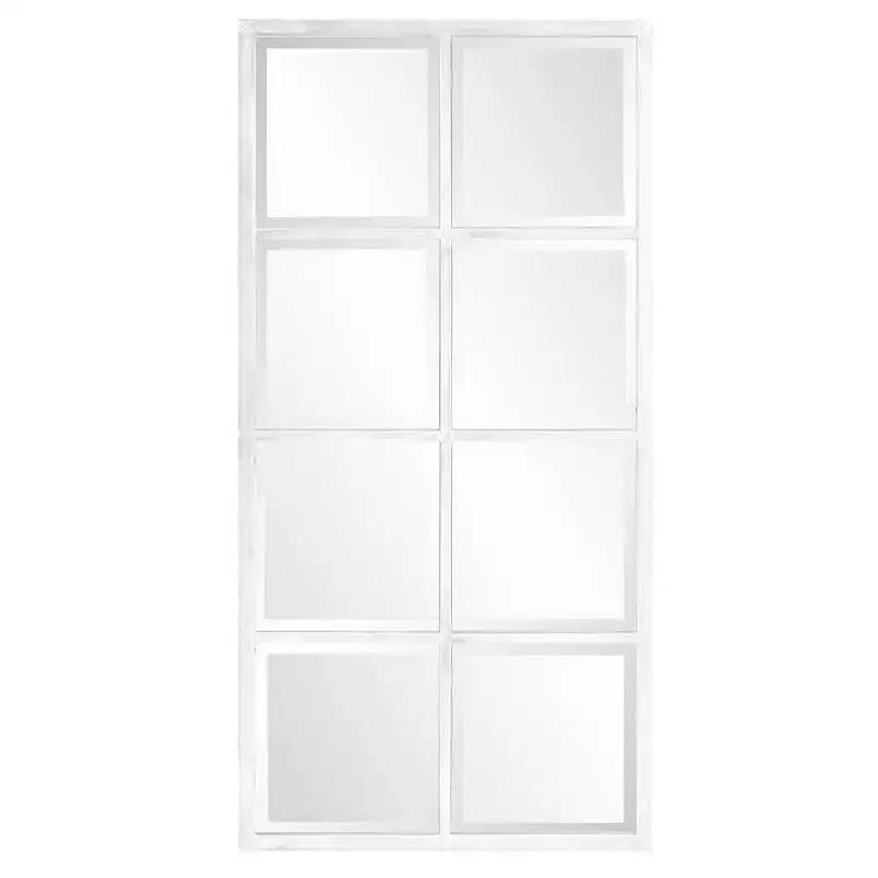 Howard Elliott 48"x24" Hand Applied Distressed White Metal Windowpane Framed Wall Mirror: Beveled Glass, Ready to Hang