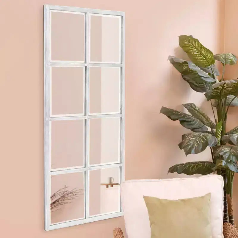 Miroir mural à cadre vitré vieilli et verre biseauté
