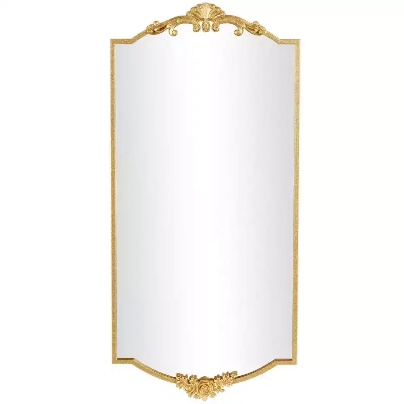 Olivia & May 42"x20" Metal Floral Wall Mirror with Floral Embellishments Gold: Modern Rectangle, No Assembly Required