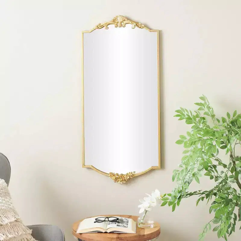 Miroir mural rectangulaire doré 42x20 avec décorations florales
