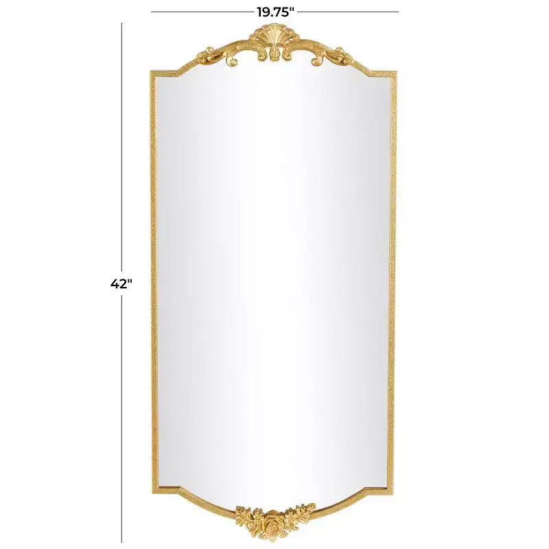 Miroir mural rectangulaire doré 42x20 avec décorations florales