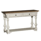 Table de canapé Morgan Creek antique blanc brossé et accents couleur tabac