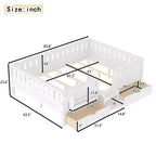 Lit pour tout-petits Bellemave Queen Size avec 14 barrières de sécurité, cadre de lit peu encombrant avec étagères intégrées et 2 tiroirs de rangement sous le lit