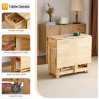 Ensemble de table à manger pliante VINGLI, table en bois massif extensible à abattants avec 4 chaises, tiroirs et roulettes, gain de place pour la cuisine