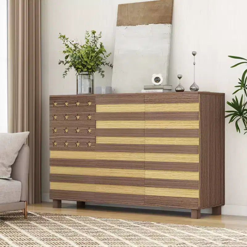 55 Buffet Sideboard Cabinet, Hand-Carved, 2 Drawers & 3 Doors, Adjustable Shelves, Multi-Functional Kitchen Storage & Coffee Bar Console