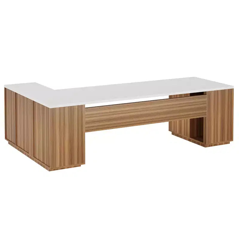 Bureau de direction en L avec tiroirs de classement et tiroirs de rangement