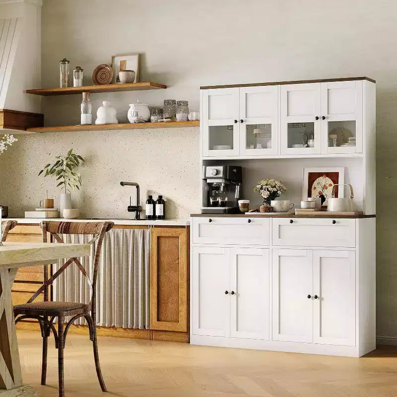Meuble Colonne de Cuisine Haut avec Support Micro-ondes et Prises Électriques