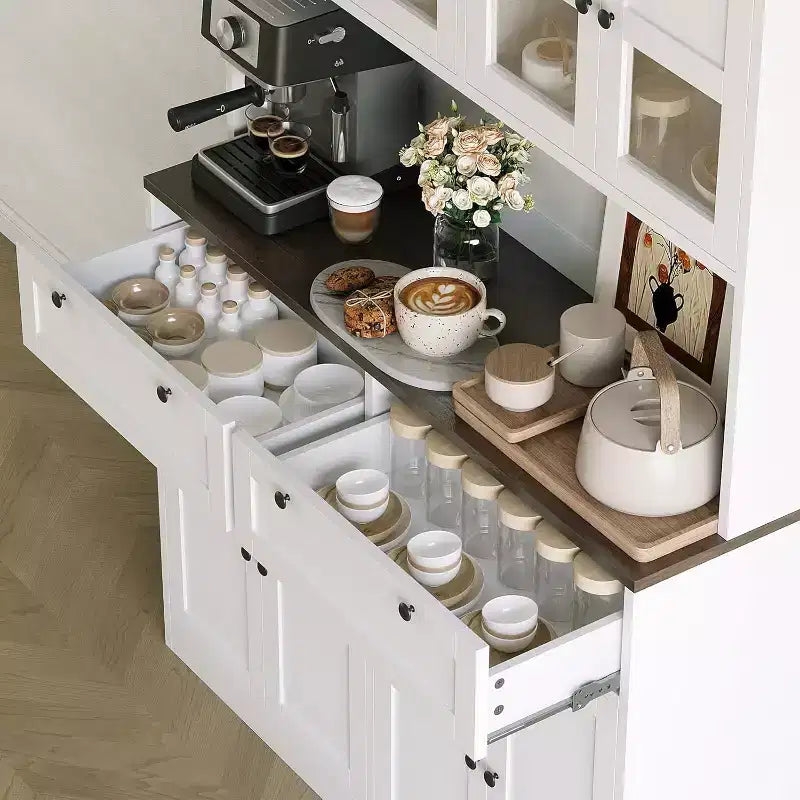 Meuble Colonne de Cuisine Haut avec Support Micro-ondes et Prises Électriques
