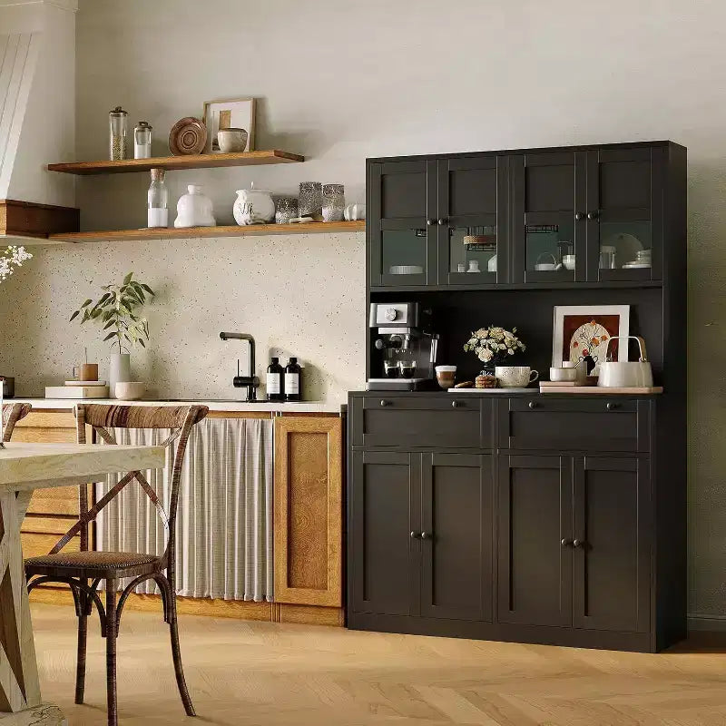 Meuble Colonne de Cuisine Haut avec Support Micro-ondes et Prises Électriques