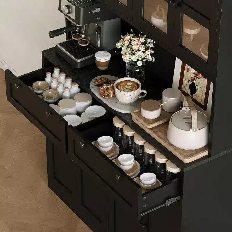 Meuble Colonne de Cuisine Haut avec Support Micro-ondes et Prises Électriques