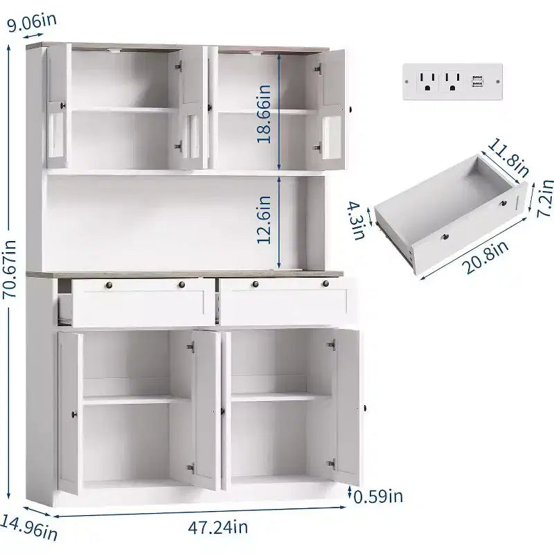 Meuble Colonne de Cuisine Haut avec Support Micro-ondes et Prises Électriques