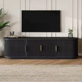 JVNOXK 66-inch Recessed Farmhouse-Style Wooden TV Stand with Gold Handles, Suitable for TVs 75 inches and under; Features Sliding Roller Doors, Black