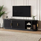 Meuble TV en bois de 66 pouces avec portes coulissantes et gestion des câbles