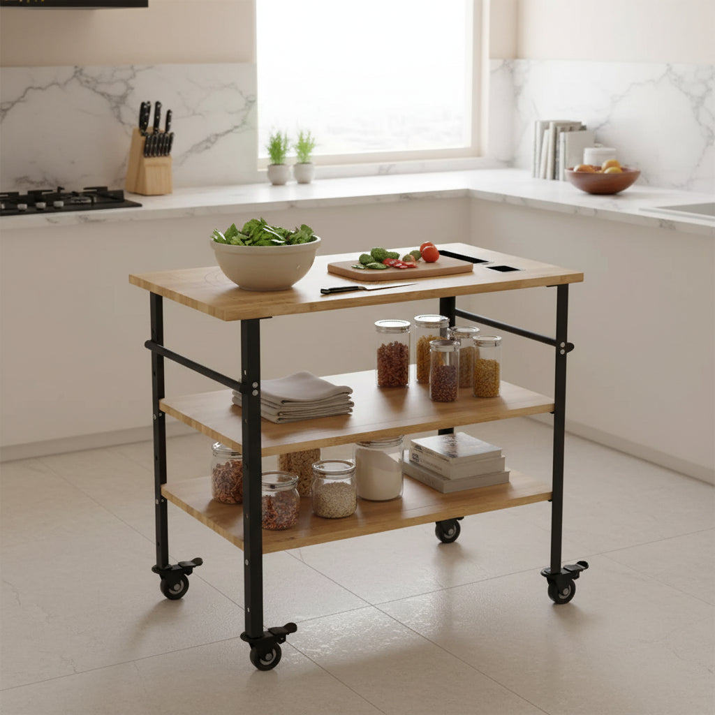 COZONY Height Adjustable 3-Shelf Pizza Table, Outdoor Grill Food Prep Table, Marked Pizza Sizes,660Lbs Capacity w/ Flexible Metal Wheels for Home