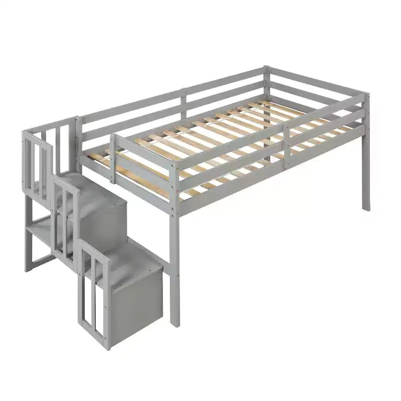 Lit mezzanine double avec escalier intégré et marches de rangement