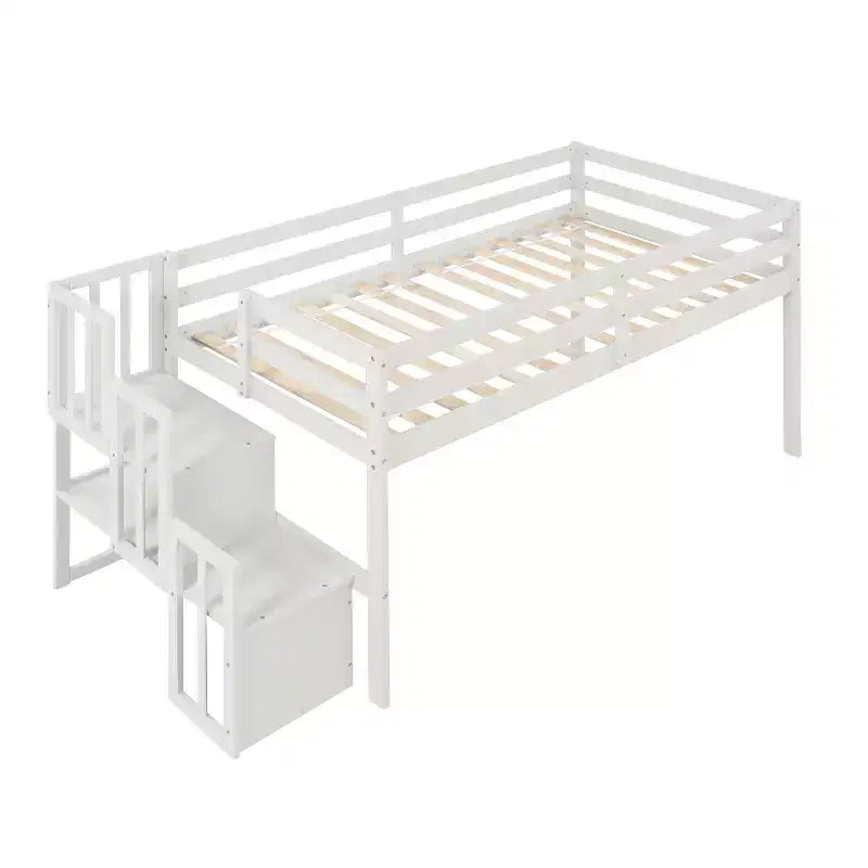 Lit mezzanine double avec escalier intégré et marches de rangement