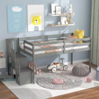 Twin Size Loft bed with Staircase for Teens, Wooden Loft Bed with Guardrails for Bedroom