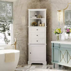JVNOXK Triangular tall cabinet with 3 drawers and adjustable shelves, suitable for bathrooms, Medium-density fiberboard, Painted finish, white