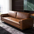 80.31 Mid Century Modern Faux Leather Sofa 3 Seater Couch with Bolster Pillows for Living Room Office Apartment Brown Gaoyangjiaju