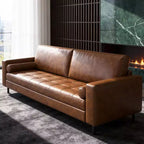 80.31 Mid Century Modern Faux Leather Sofa 3 Seater Couch with Bolster Pillows for Living Room Office Apartment Brown Gaoyangjiaju