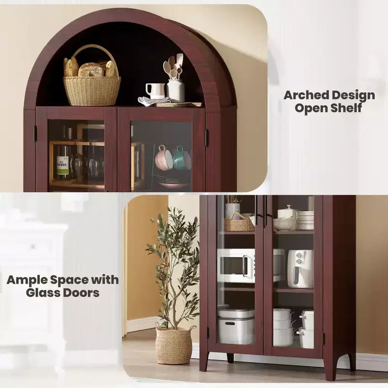 Vitrine arquée avec portes en verre et étagères réglables