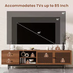 Meuble TV en bois de 78 po avec portes à lattes et tiroirs profonds