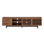 Meuble TV en bois de 78 po avec portes à lattes et tiroirs profonds