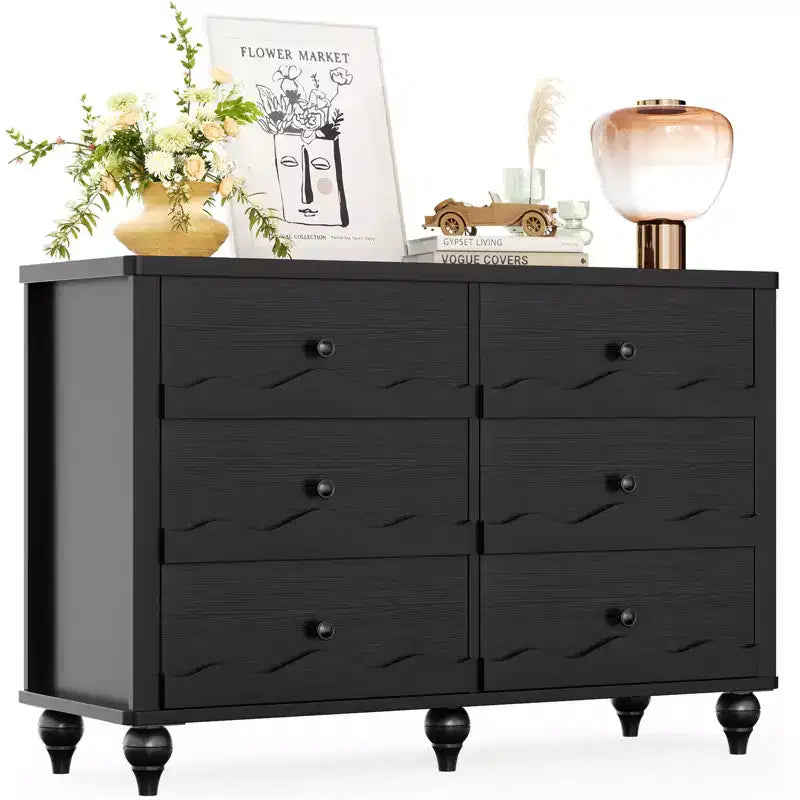 Commode à 6 tiroirs avec façades texturées ondulées et design affleurant