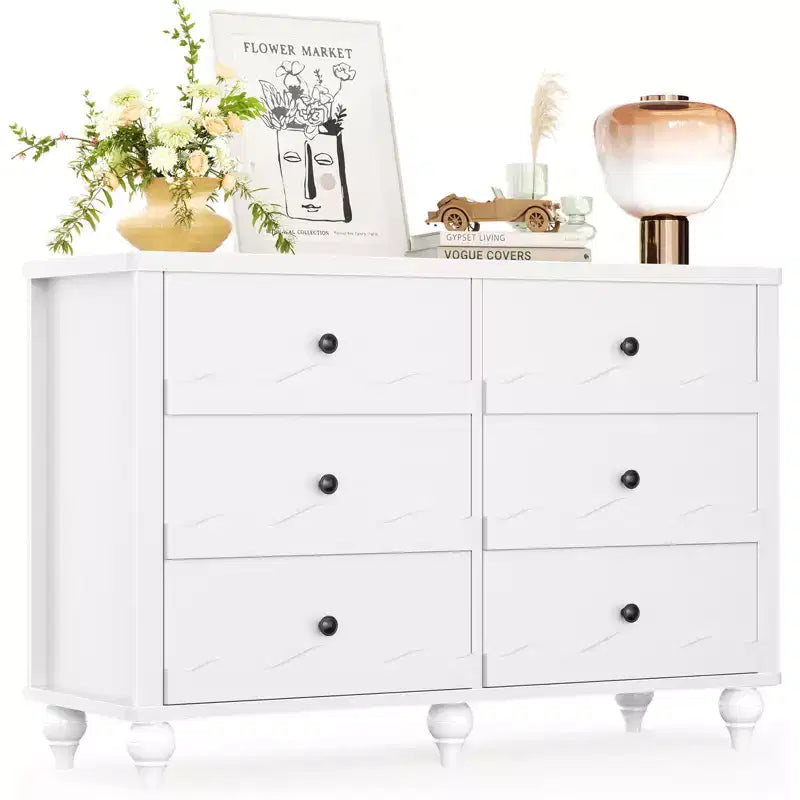 Commode à 6 tiroirs avec façades texturées ondulées et design affleurant