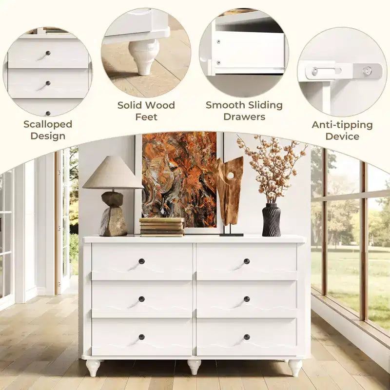 Commode à 6 tiroirs avec façades texturées ondulées et design affleurant