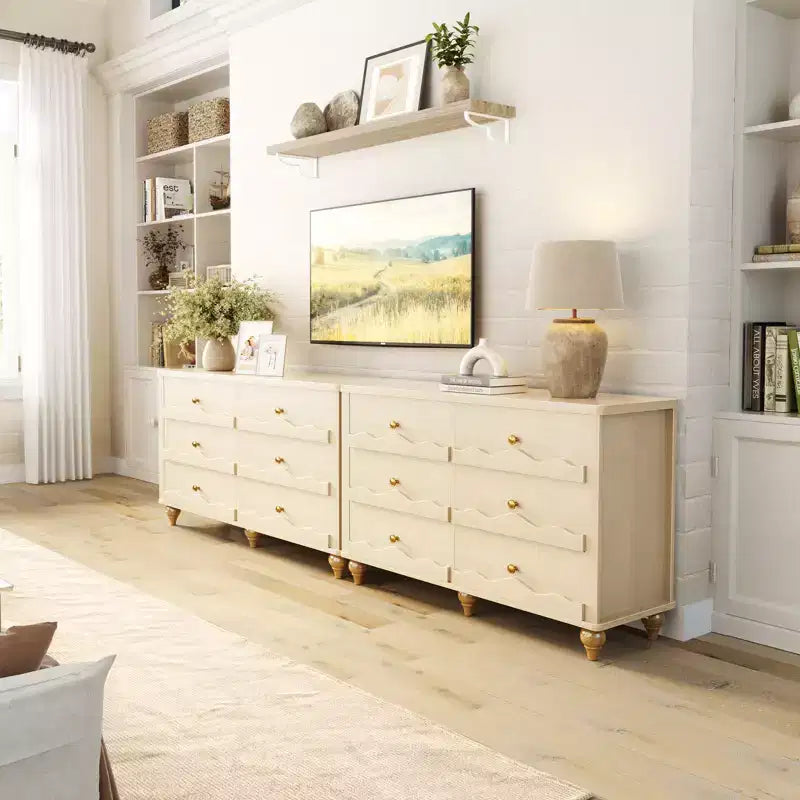 Commode à 6 tiroirs avec façades texturées ondulées et design affleurant