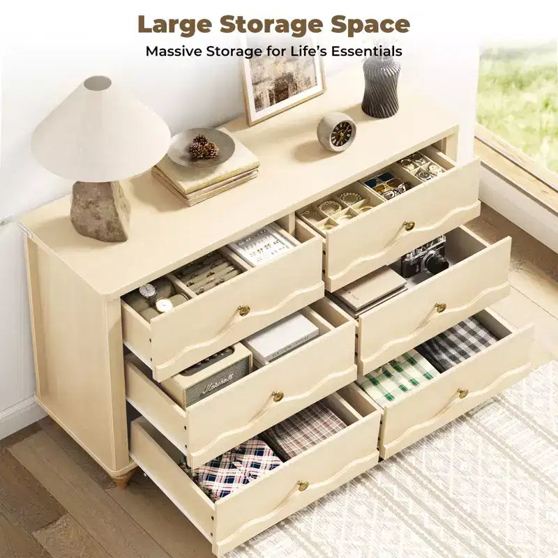 Commode à 6 tiroirs avec façades texturées ondulées et design affleurant
