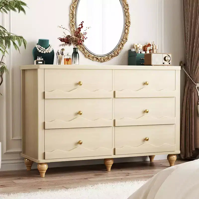 Besiost 43 Dresser with 6 Drawer, Wooden Closet Storage Cabinet with Scalloped Front