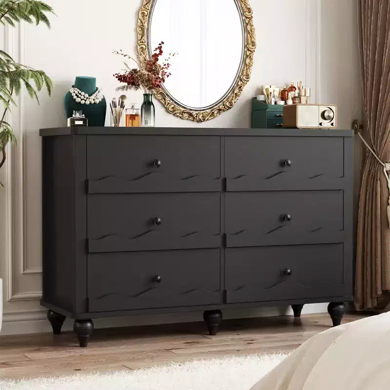 Commode à 6 tiroirs avec façades texturées ondulées et design affleurant