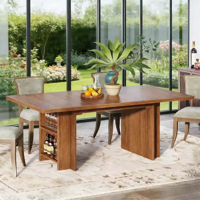 Table à manger rectangulaire avec étagères inférieures, pour 6 à 8 personnes