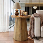 Round End Table, Wooden Couch Side Table with Octagonal Base