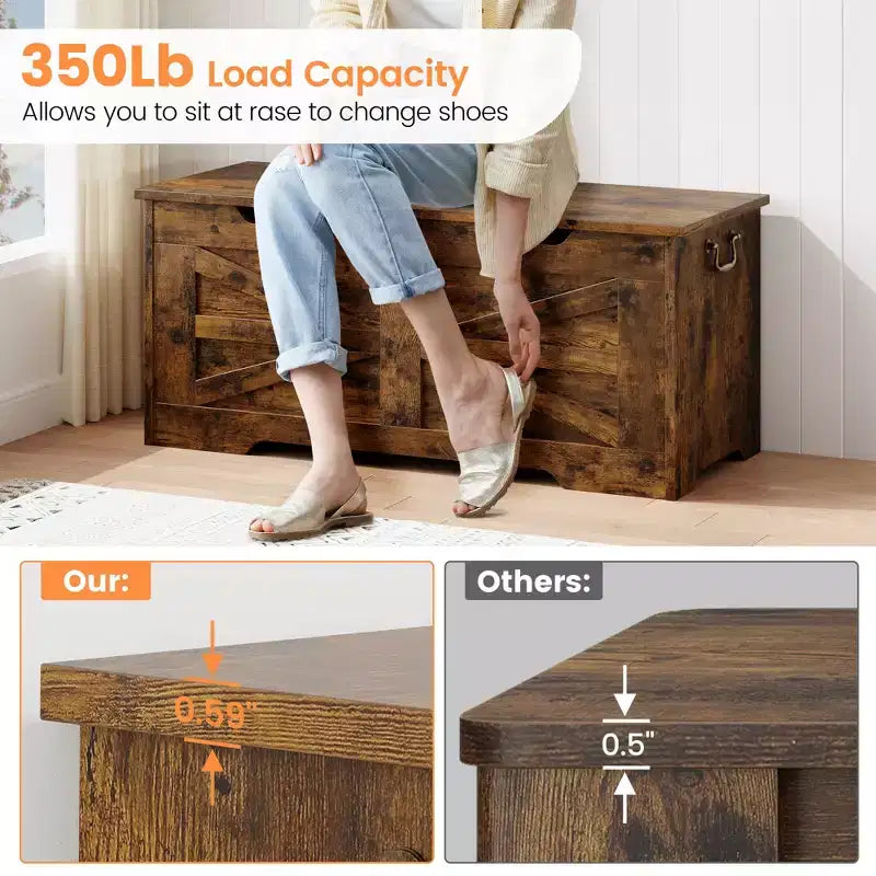 Banc de rangement en bois et coffre à jouets avec charnière de sécurité, 159 kg