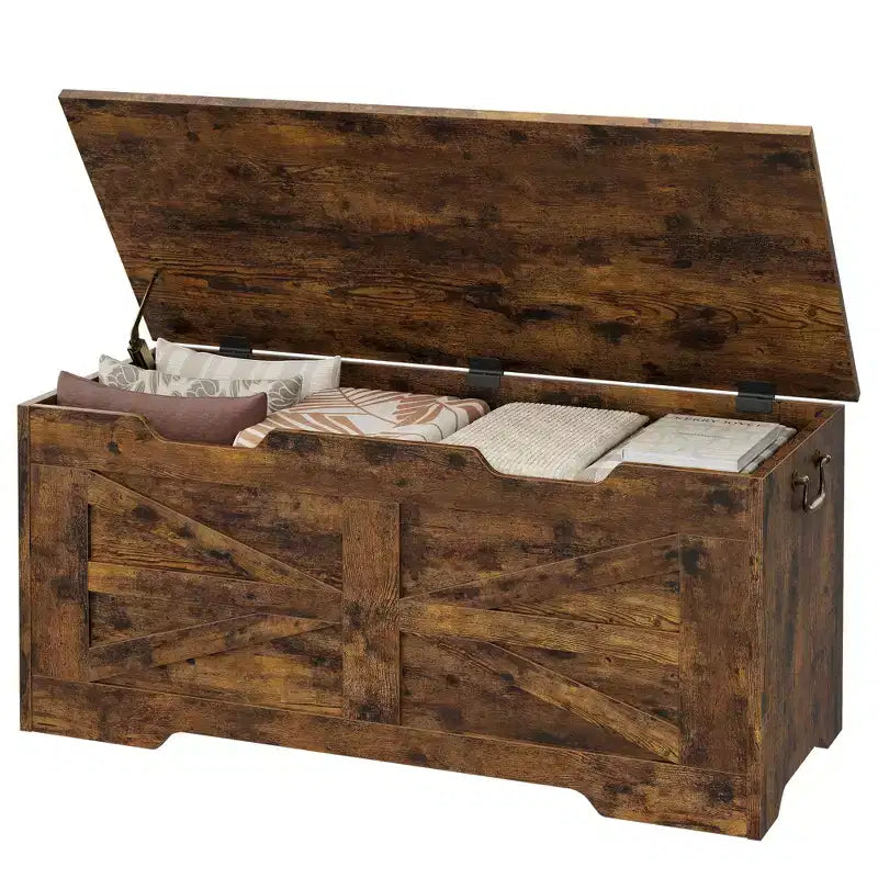 39.4 Wooden Storage Bench & Toy Chest with Safety Hinge for Boys, Girls, Entryway, Living Room, Bedroom, Playroom, Supports Up to 350 lb
