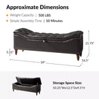 Banc capitonné avec rangement dissimulé et garniture cloutée