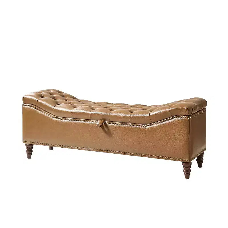 Banc capitonné avec rangement dissimulé et garniture cloutée