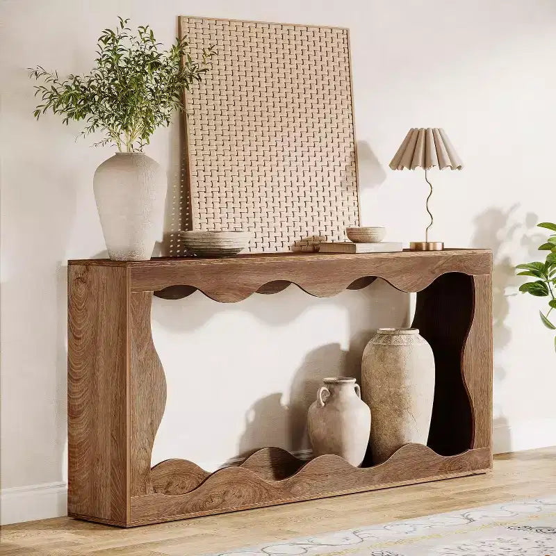 Lantine 63 Inches Farmhouse Console Table with Storage, Wood Grain Narrow Stand for Entryway Living Room, Behind Sofa Long Entryway Sofa Station
