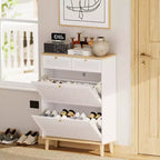 FurnitureR Freestanding Utility Storage Cabinet with Flip Doors, Modern Storage Organizer Narrow Shoe Rack Cabinet for Entryway, Living Room, Hallway