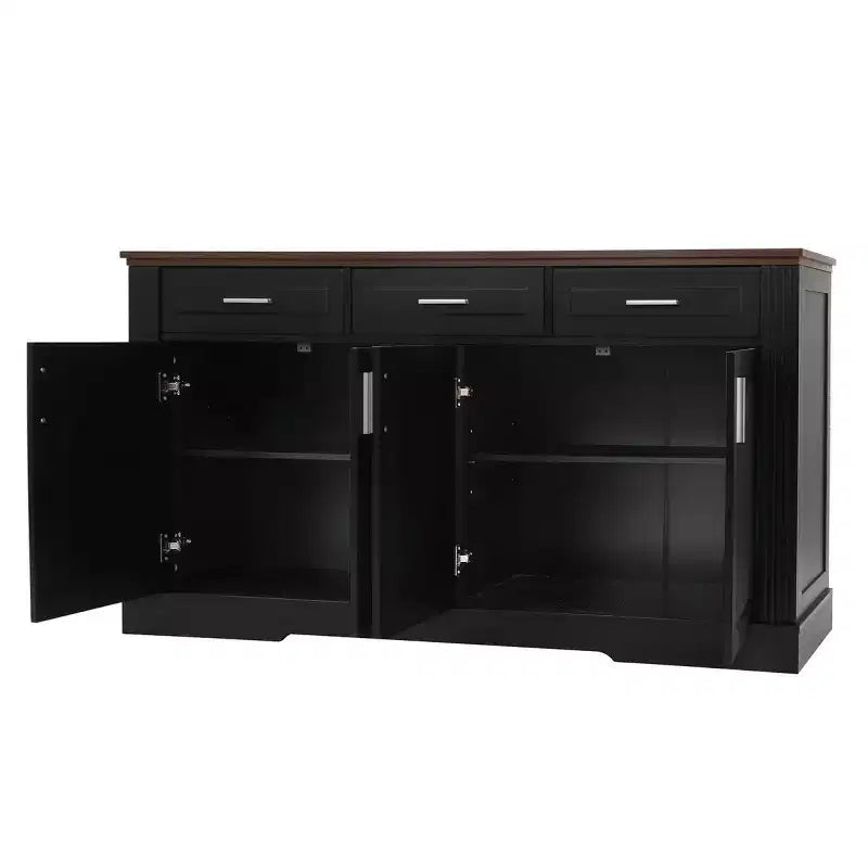 Bahut cannelé de 160 cm avec 4 portes et 3 tiroirs