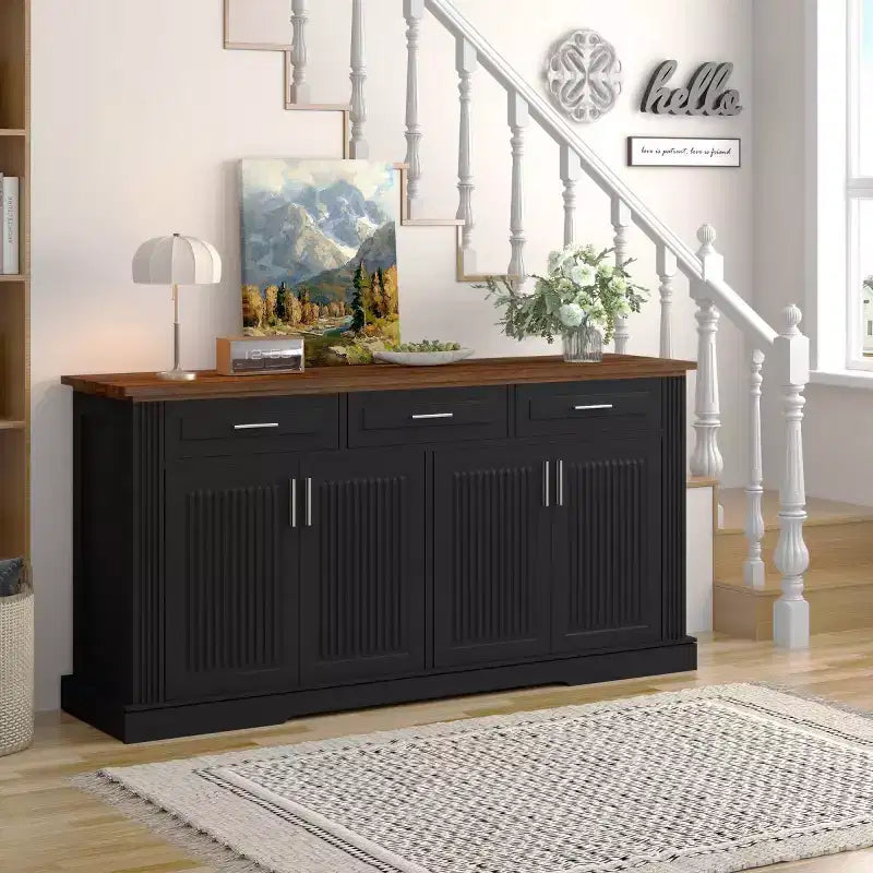 Bahut cannelé de 160 cm avec 4 portes et 3 tiroirs