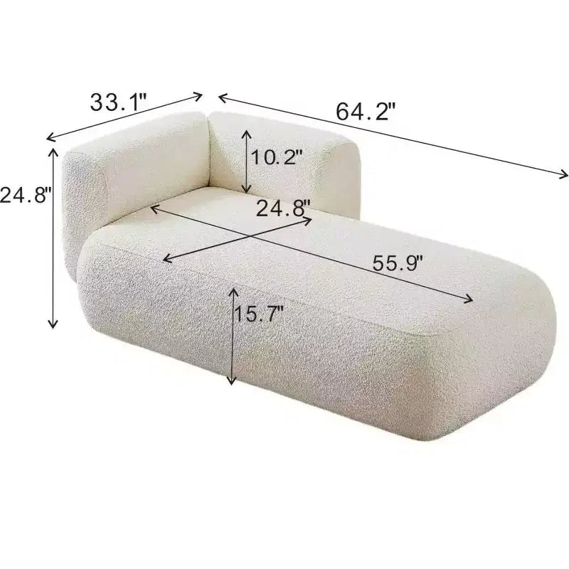 Méridienne moderne rembourrée avec mousse haute densité, siège élégant et stylé, canapé douillet en bouclé pour salon ou chambre à coucher