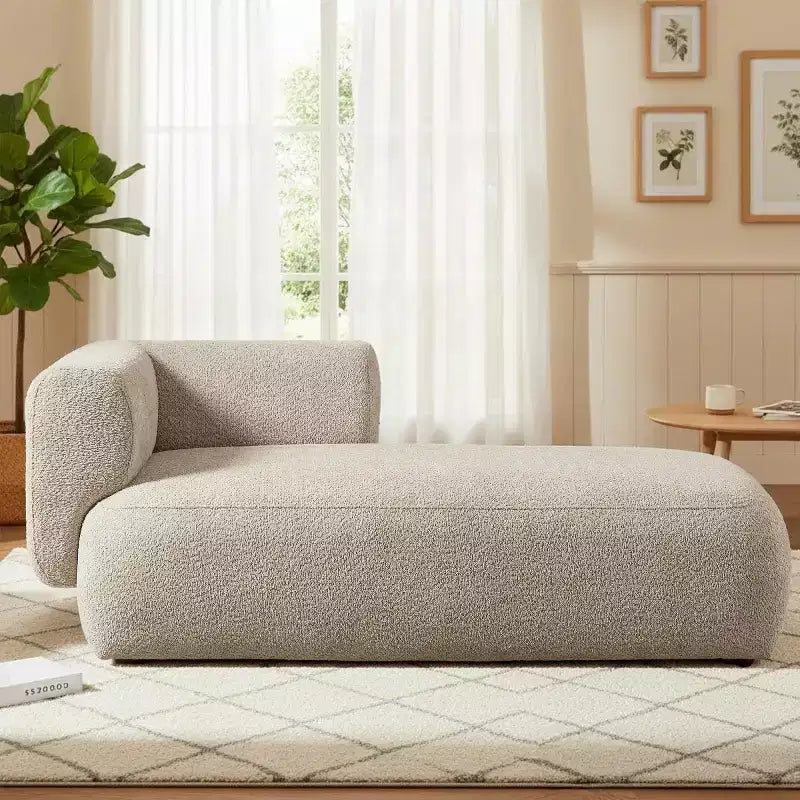 Méridienne moderne rembourrée avec mousse haute densité, siège élégant et stylé, canapé douillet en bouclé pour salon ou chambre à coucher