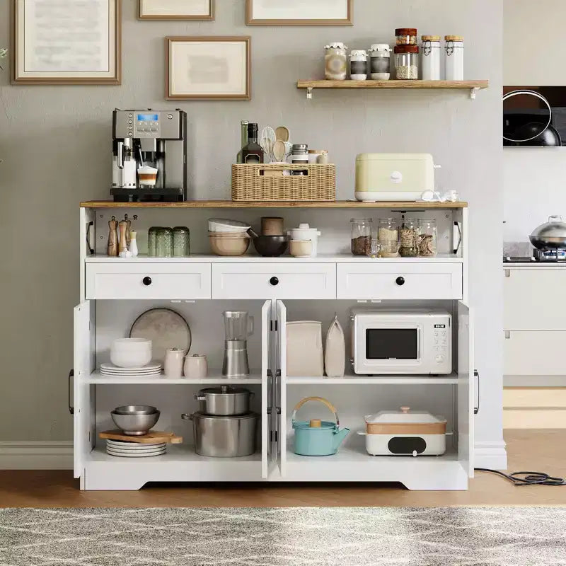 Buffet armoire de ferme de 51 po avec tiroirs, étagère ouverte et station de recharge