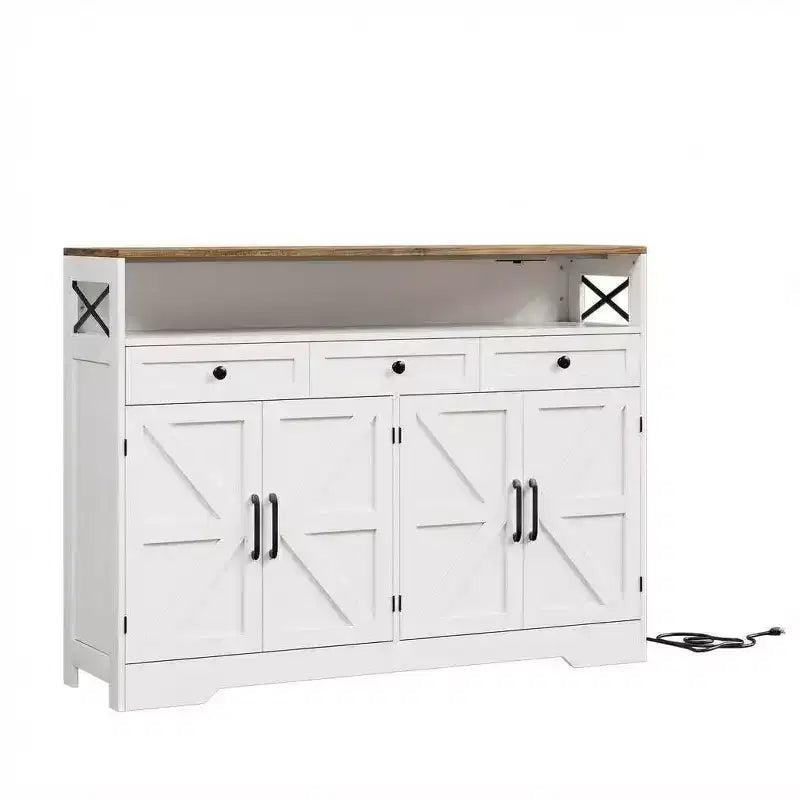 Buffet armoire de ferme de 51 po avec tiroirs, étagère ouverte et station de recharge