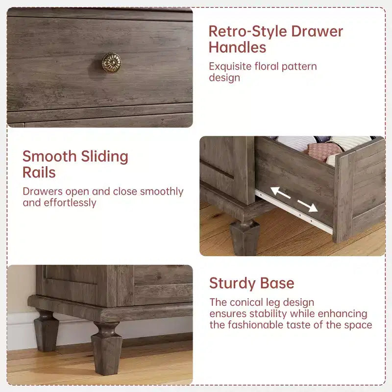 Commode 4 tiroirs avec pieds coniques et finition vieillie