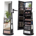 Costway 360 Swivel Jewelry Cabinet w/ Mirror Jewelry Storage Organizer Built-in Lights Black
